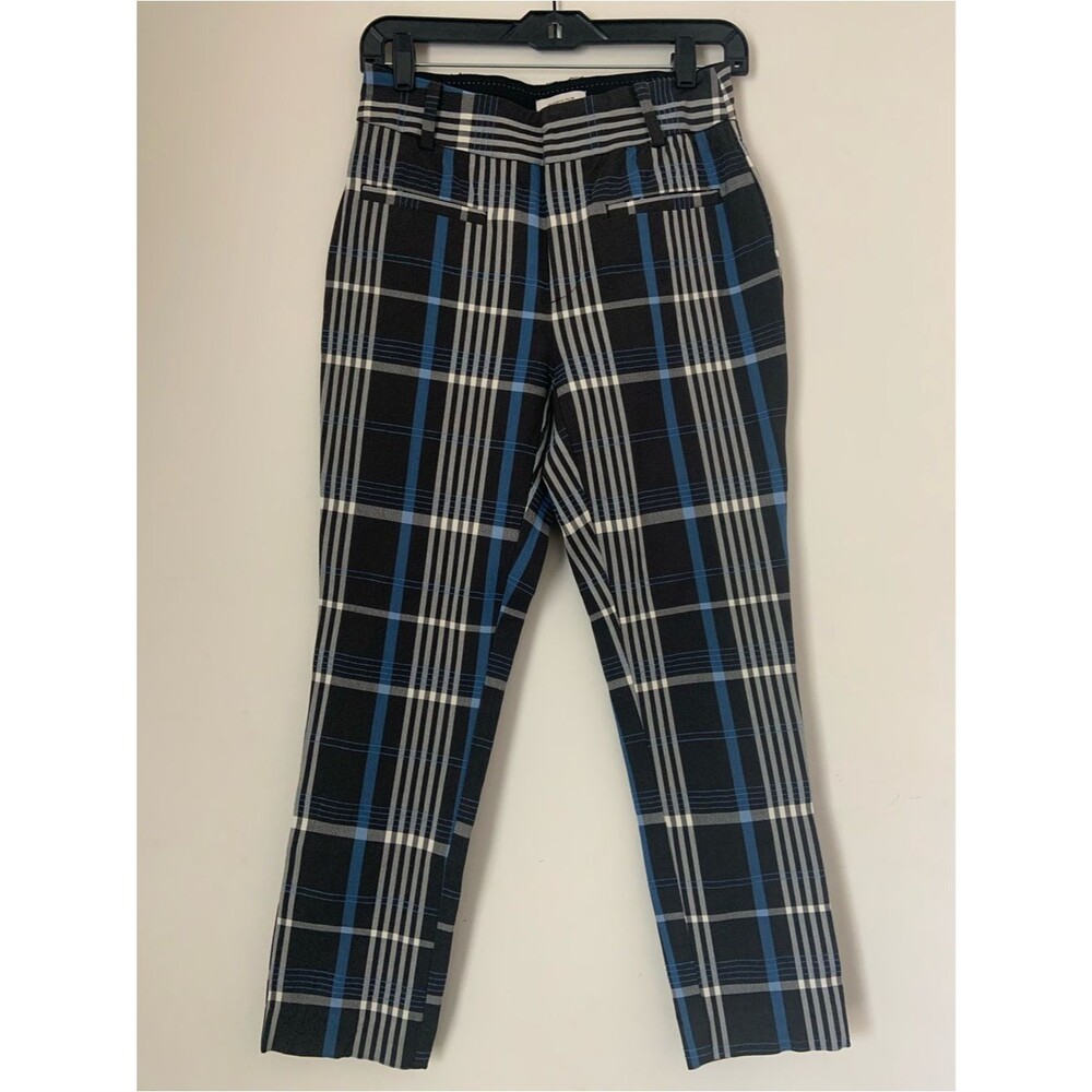 Anthropologie The Essential Slim Trousers Plaid Black Blue White Casual Corpcore